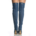 Wide leg women Plus Size 45 46  open toe super high stiletto heel ladies dress  lace up  over the knee winter denim boots